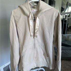 Hanes Luxe Collection Cream Zip Hoodie with Drawstring